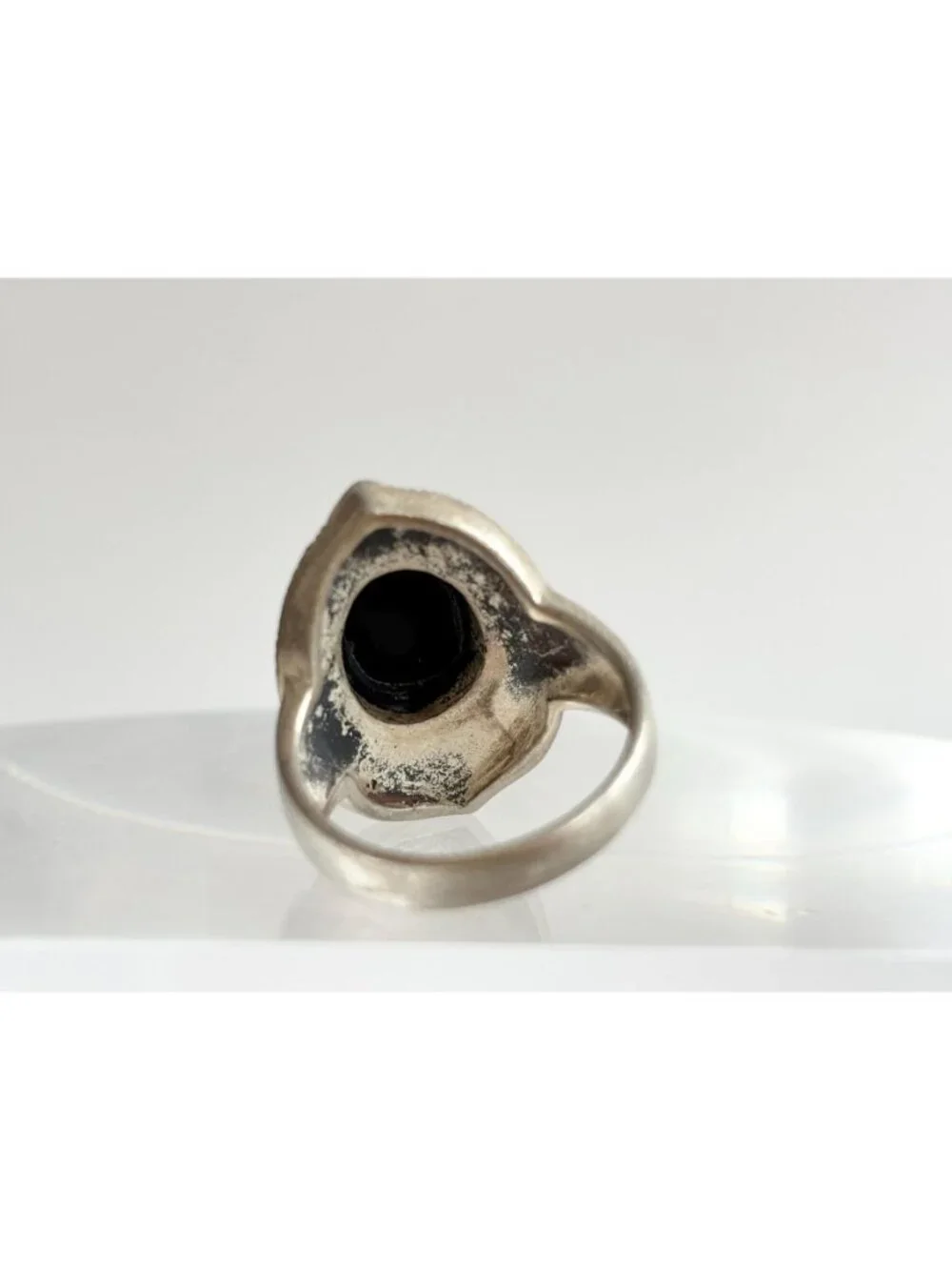 Black Onyx Marcasite Framed Art Deco Sterling Silver 925 Vintage Ring - sz 7.75